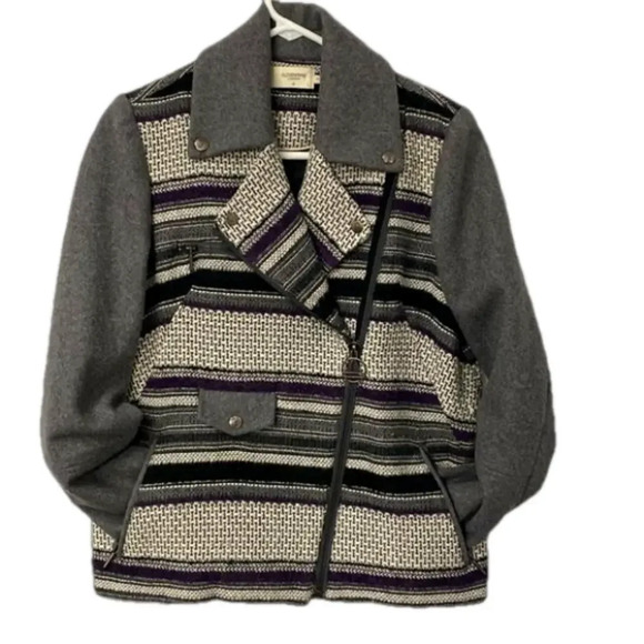 Eleven‎ Paris Women's Moto Wool Jacket Teofil Small Black Gray Purple - Picture 1 of 9